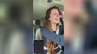 This hot girl fucks her pussy with a lovense lush in a car